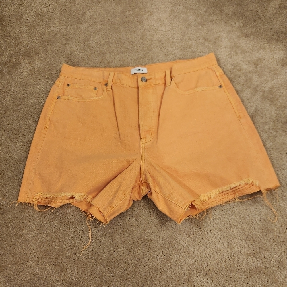 Pistola Orange Cut Off‎ High Rise Jean Shorts 35" Waist Womens Size 32 #R419